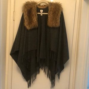 J. Crew WOOL wrap with faux fur lining